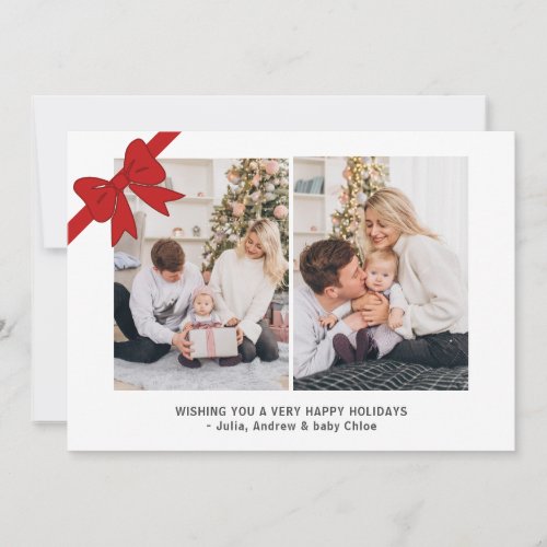 Red Ribbon Photo Christmas Holiday Card