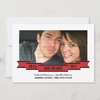 Red Ribbon Photo Save the Date Invite