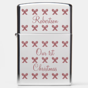 Red Ribbon Polkadot Bows Our First Christmas Zippo Lighter