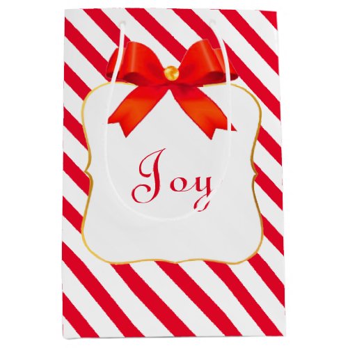 Red Ribbon  Red White Striped Medium Gift Bag