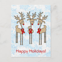 Red Ribbon Reindeer - AIDS & HIV Holiday Postcard