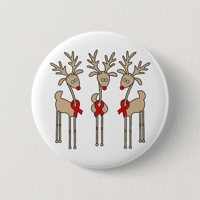 Red Ribbon Reindeer - AIDS & HIV Pinback Button (Front)