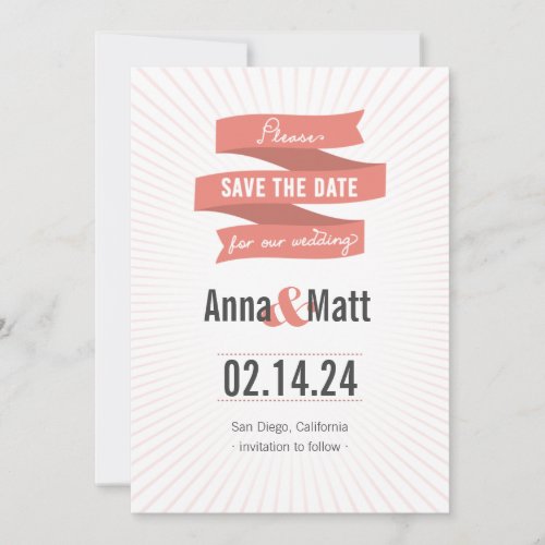 Red Ribbon Retro Save the Date Card