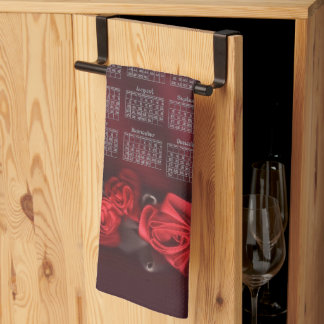 Red Ribbon Roses Border 2023 Calendar Kitchen Towel