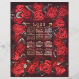 Red Ribbon Roses Border 2023 Calendar Letter Size 