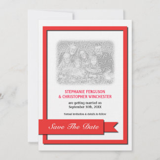 Red Ribbon Save The Date Photo Invitation