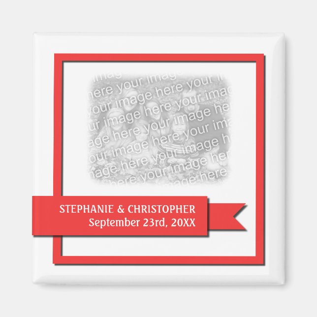 Red Ribbon Save the Date Photo Magnet (Front)