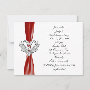 Red Ribbon Silver Swans Bachelorette Party Invite