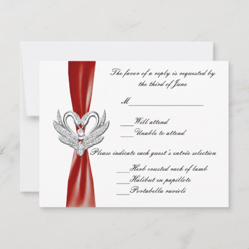 Red Ribbon Silver Swans Response Card