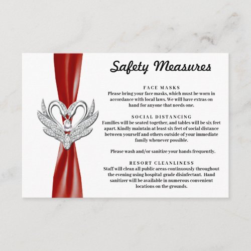 Red Ribbon Silver Swans Safety Measures Enclosure Card