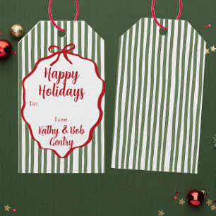Red Ribbon Striped Custom Holiday Gift Tag