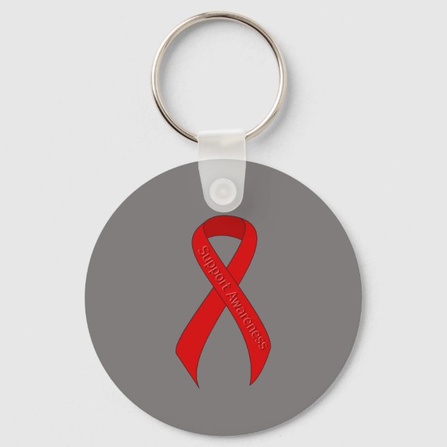 Red Ribbon Support Awareness Keychain (Front)