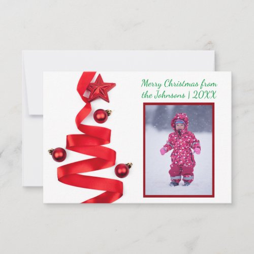 Red Ribbon Tree with Photo _ 3x5 Christmas Card