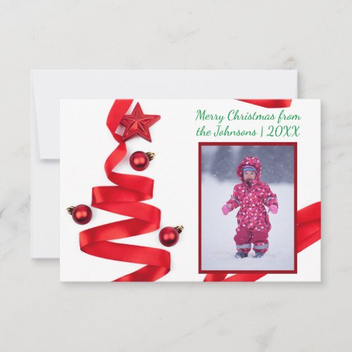 Red Ribbon Tree with Photo _ 3x5 Christmas Card