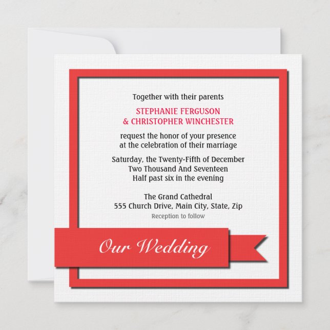 Red Ribbon Wedding Invitation (Front)