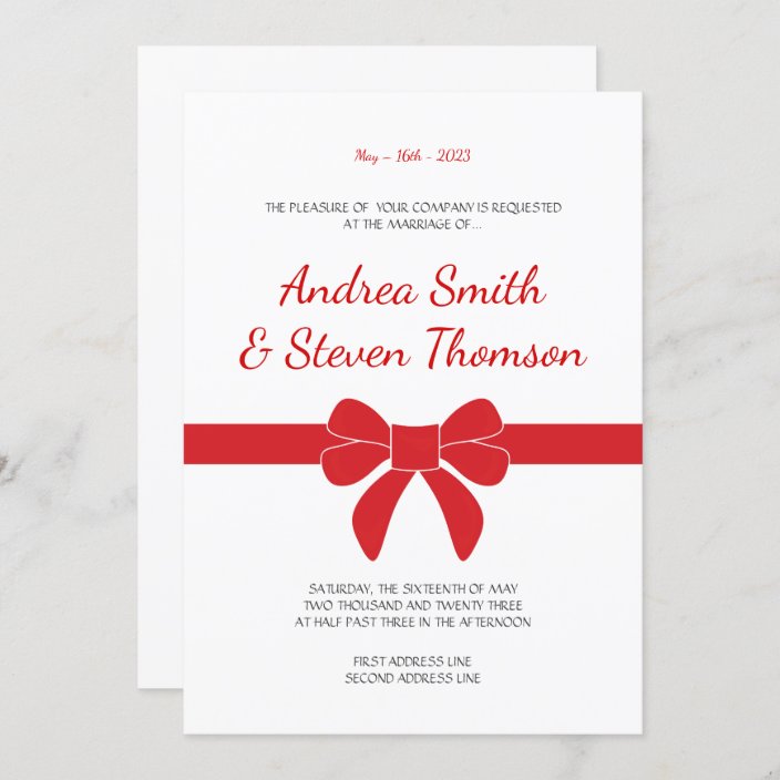 Red Ribbon Wedding Invite. Bow Invitation | Zazzle.com