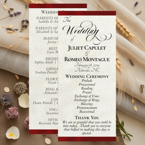 Red Ribbon Wedding Program