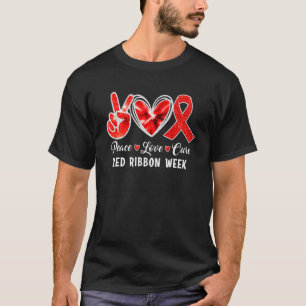 Red Ribbon Week Peace Love Cure Awareness Kids Boy T-Shirt