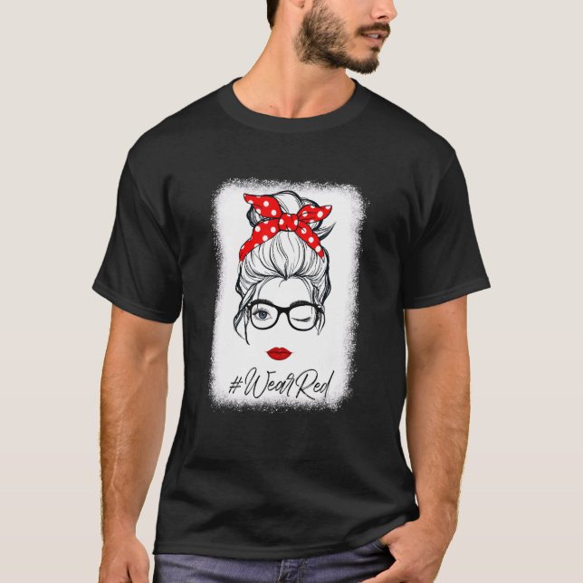 Red Ribbon Week Wink Eye Messy Bun Glasses Just Sa T-Shirt (Front)