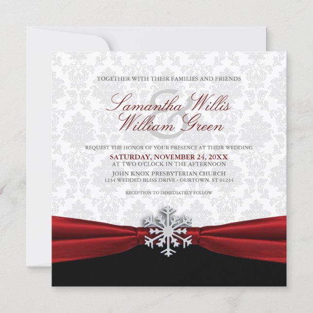Red Ribbon Winter Wedding Invitation (Front)