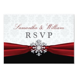 Red Ribbon Winter Wedding RSVP Announcement