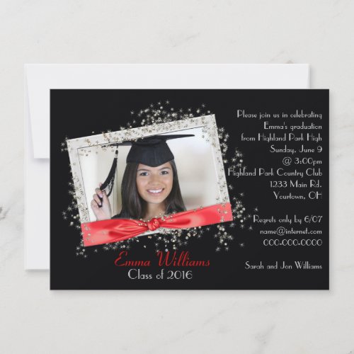 Red Ribbon with Glitter Graduation Invitation