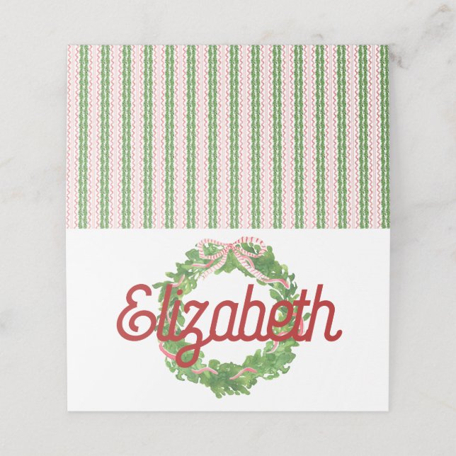 Red Ribbon Wreath Folded Place Card (Outside Unfolded)