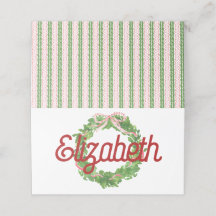 Red Ribbon Wreath Folded Place Card