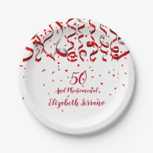 Red Ribbons And Confetti Birthday Party Paper Plates