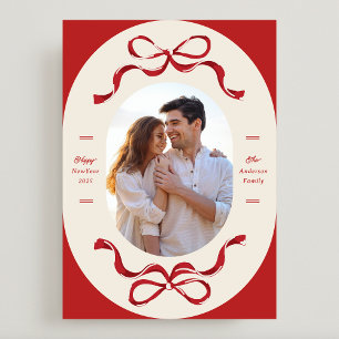 Red Ribbons Happy New Year 2026 Photo Holiday Card