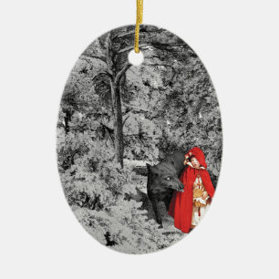 Red Riding Hood and the Wolf (BW) Ceramic Ornament
