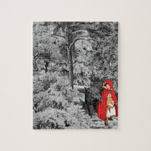 Red Riding Hood and the Wolf BW Jigsaw Puzzle