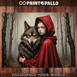 Red riding hood and truth about wolf - Decoupage Wrapping Paper Sheets