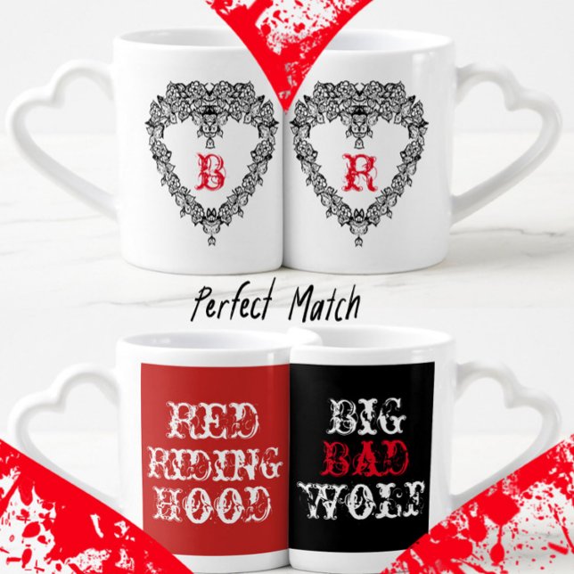 Red riding hood big bad wolf funny romantic coffee mug set (Creator Uploaded)