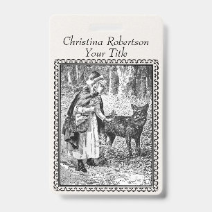 Red Riding Hood Black White Illustration Frame Badge