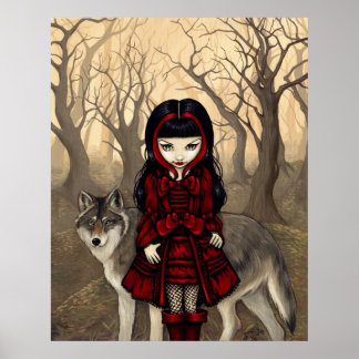 Red Riding Hood in Autumn ART PRINT gothic wolf