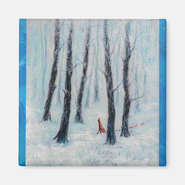 Red Riding Hood-like figure in a winter forest Magnet (Front)