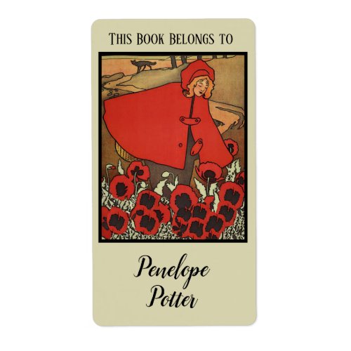 Red Riding Hood with Poppies and Wolf Bookplate