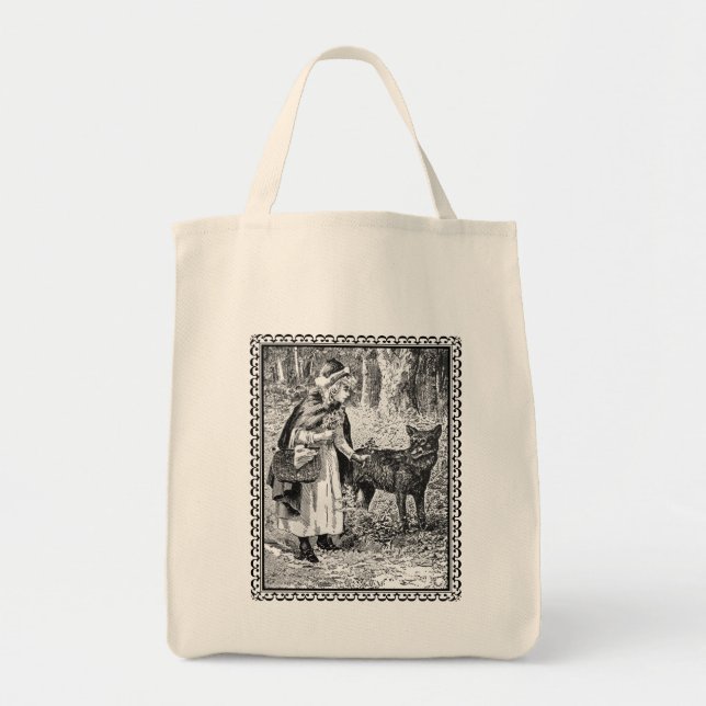 Red Riding Hood With Wolf Drawing in Fancy Frame Tote Bag (Front)