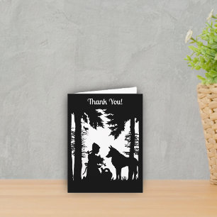 Red Riding hood Wolf Black White in Woods Letterpress Thank You Card