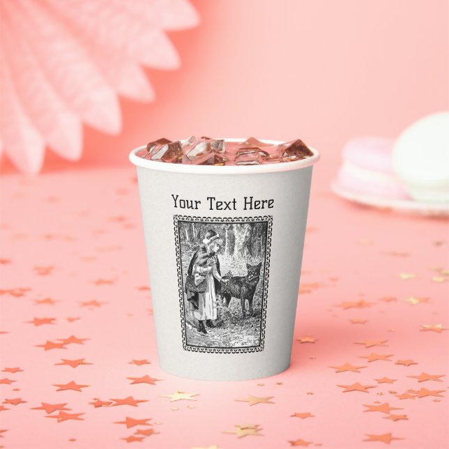 Red Riding Hood Wolf Drawing Forest Black Frame Paper Cups (Insitu)