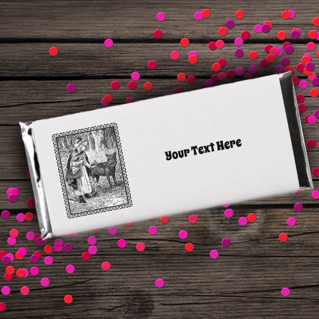 Red Riding Hood Wolf Fairy Tale Black White Hershey Bar Favors (Vintage drawing black and white Little Red Riding Hood with wolf in forest in Hershey bar favors.)