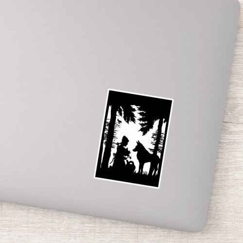 Red Riding Hood Wolf Under Trees Black Silhouette Sticker