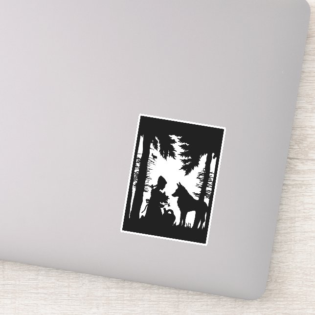 Red Riding Hood Wolf Under Trees Black Silhouette Sticker (Detail)