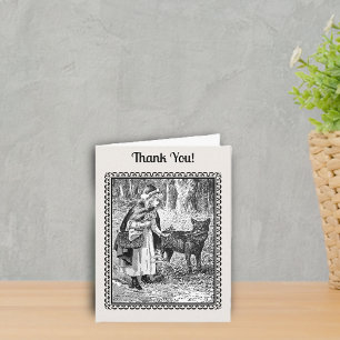 Red Riding Hood Wolf Under Trees Black White Letterpress Thank You Card