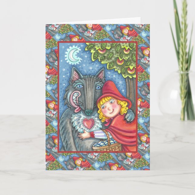 RED RIDING HOOD, WOLVES NEED HUGS TOO VALENTINE HOLIDAY CARD (Front)