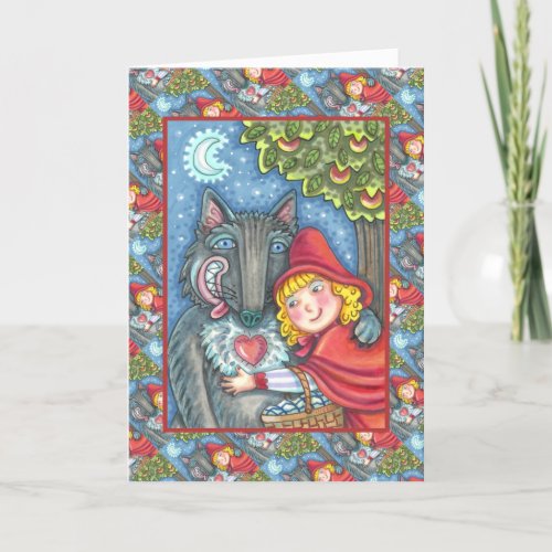 RED RIDING HOOD WOLVES NEED HUGS TOO VALENTINE HOLIDAY CARD