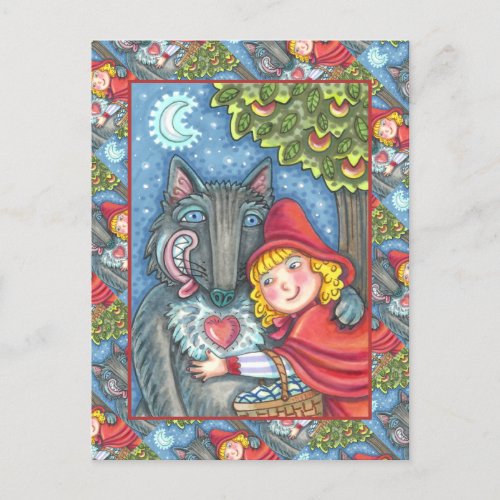 RED RIDING HOOD WOLVES NEED HUGS TOO VALENTINE HOLIDAY POSTCARD