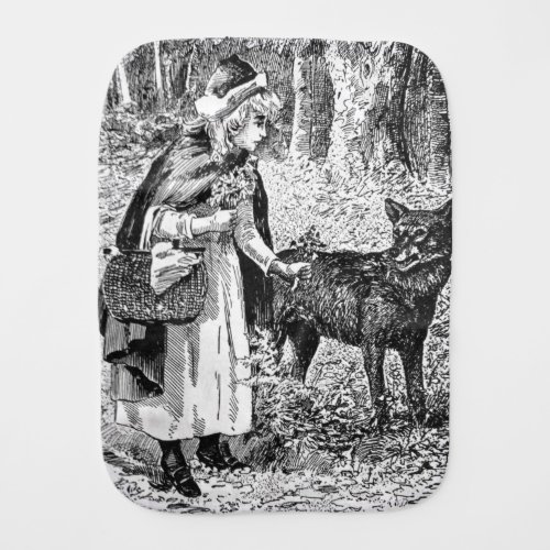 Red Riding Wolf Fairy Tale Woods Black White Baby Burp Cloth
