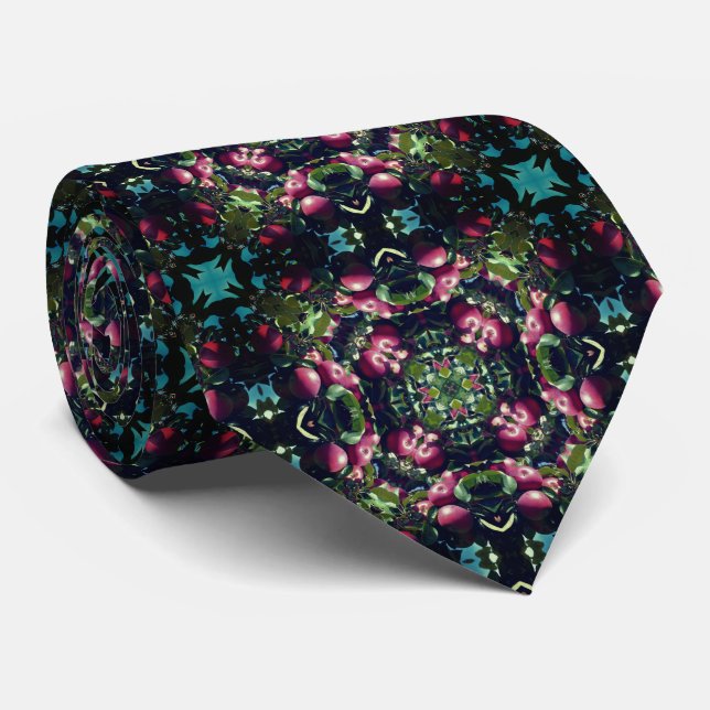 Red Ripe Apples On Tree Abstract Neck Tie (Rolled)